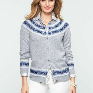 Fair Isle Cardigan Lambs Wool Blend Sweater…